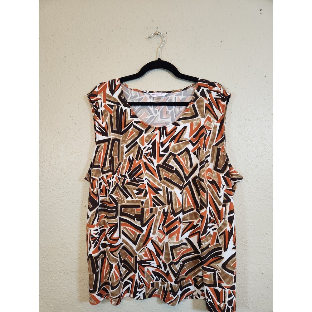 Allison Daley Womens 3X Brown Orange Geometric Abstract Sleeveless Shell Blouse‎
